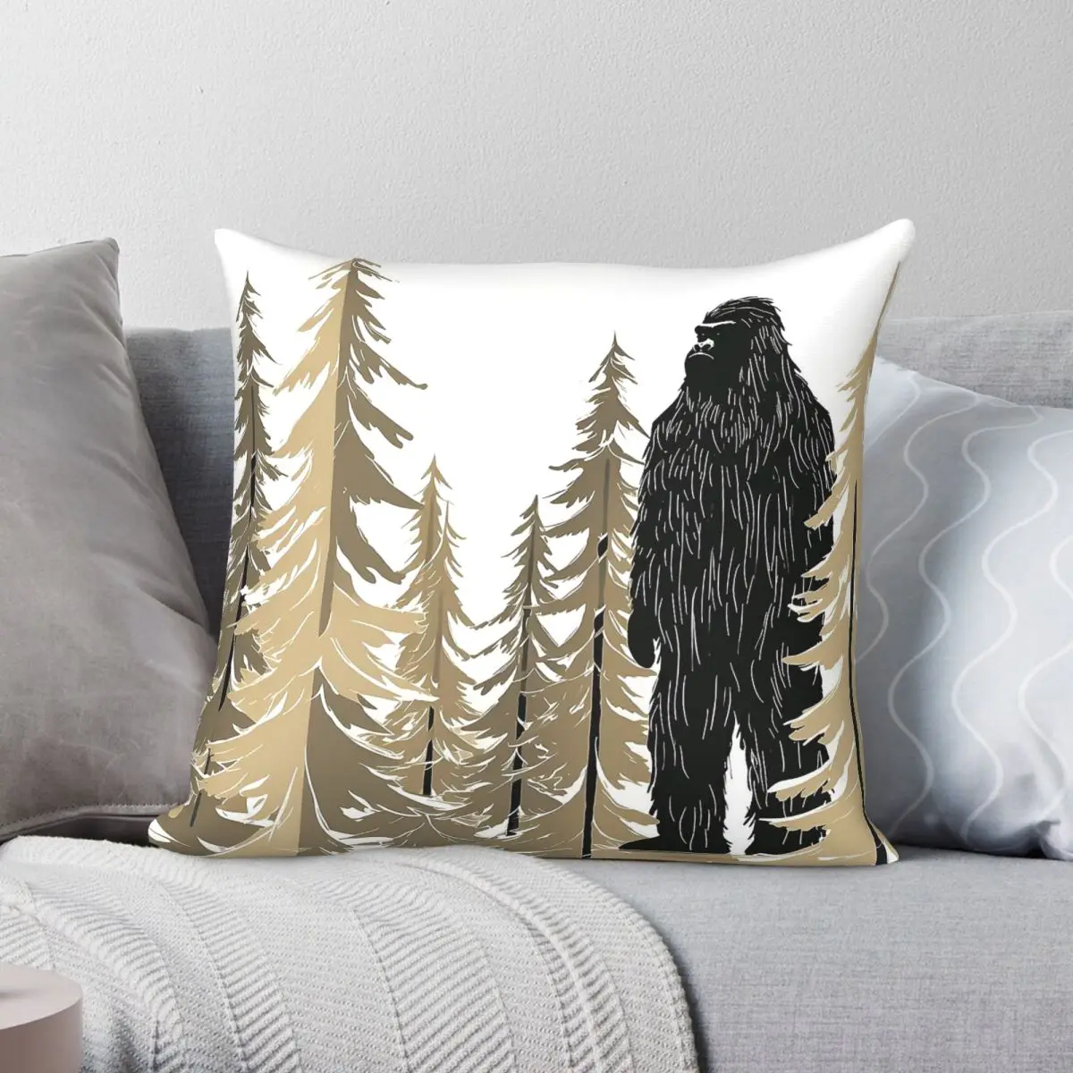 Bigfoot In Tan Forest Square Pillowcase Polyester Linen Velvet Creative Zip Decorative Throw Pillow Case Room Cushion Cover