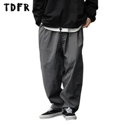 Solid Color Cargo Belt Pants Mens Casual Safari Style Loose Wide Leg Elastic Waist Baggy Men Trousers