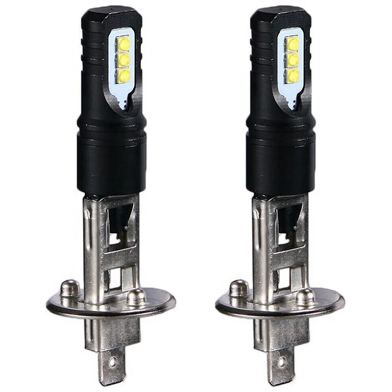 4X 6000K Super Bright White 6000LM DRL H1 LED Headlight Bulb Kit Black Aluminum Alloy High-Beam