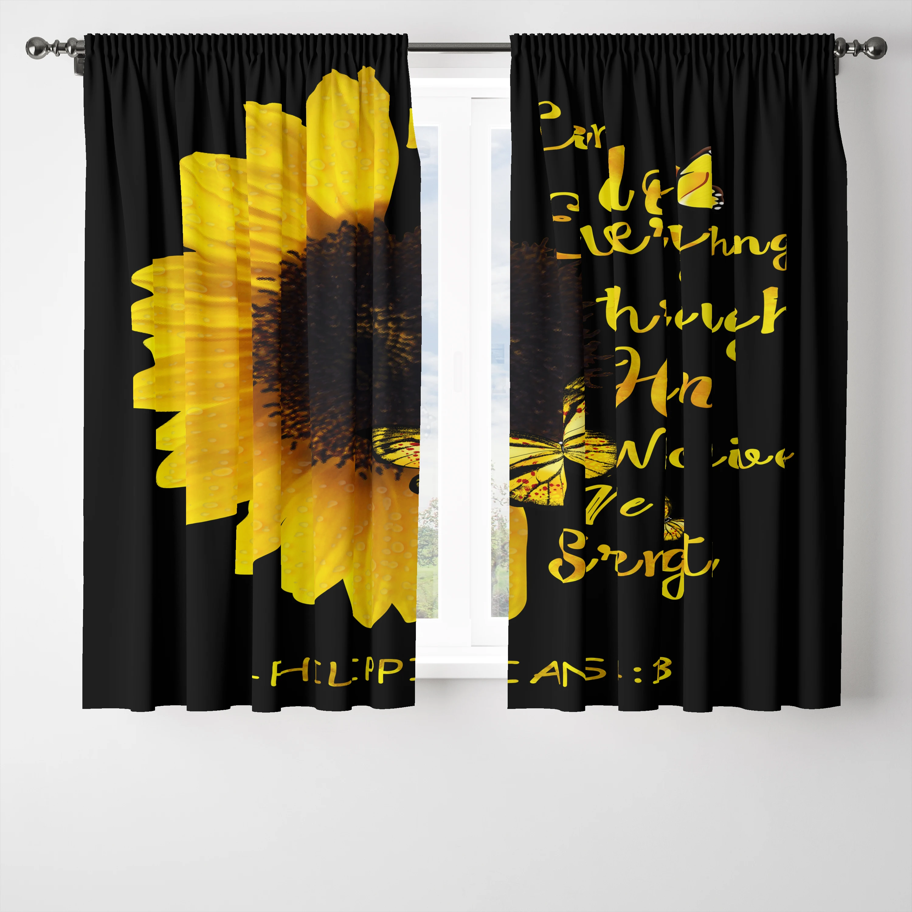 Sunflower Inspirational Proverb Family Curtain Living Room Sofa Bedroom Throw Pillow Cover Short Curtain Window Decoration