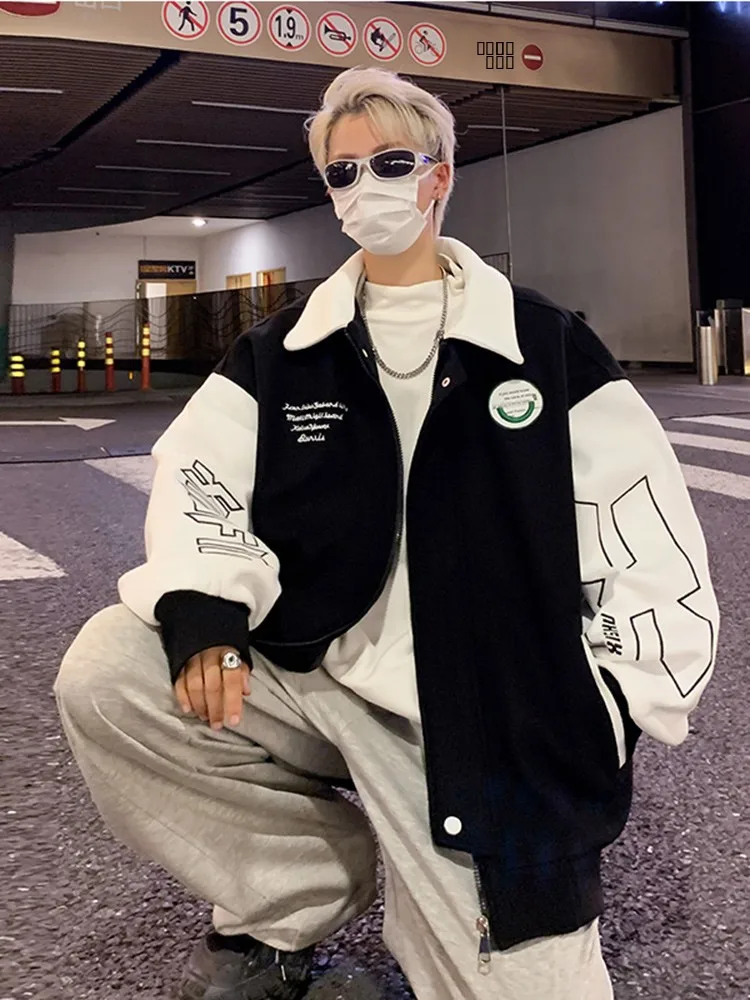 

Мужская весенняя куртка-бомбер в стиле пэчворк с вышивкой, свободного кроя, универсальная, больших размеров, новинка сезона