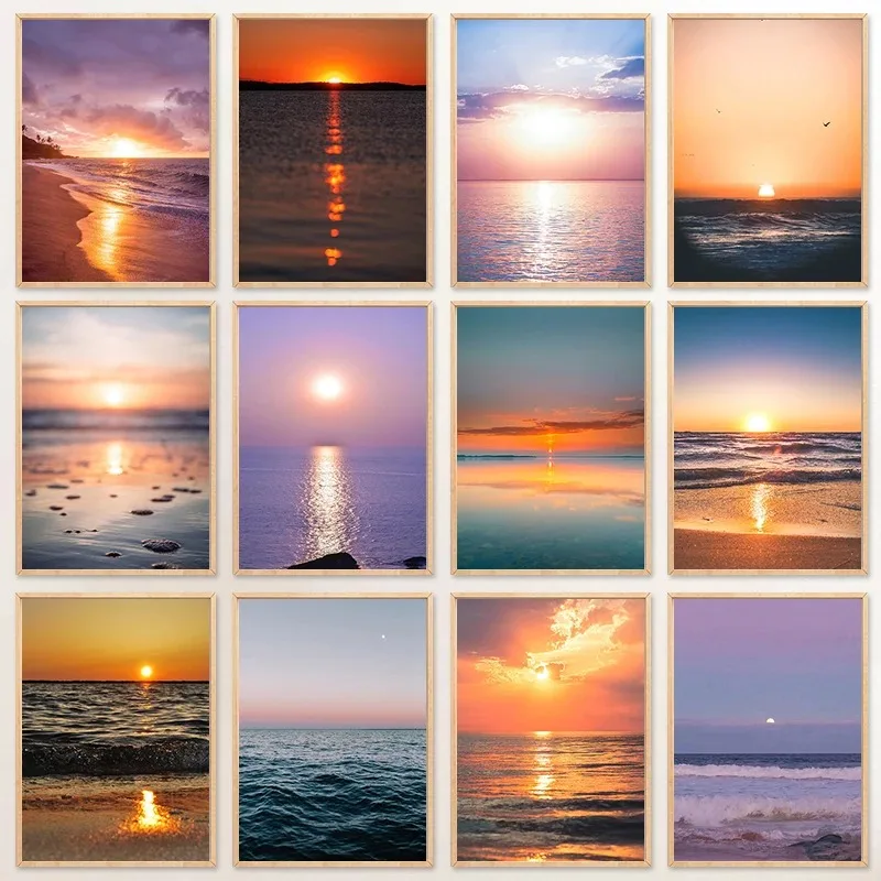 Seaside Sunrise Sunset Seascape Posters and Prints Beach Ocean Wall Art Pictures Canvas Paintings Living Room Home Decor Cuadros