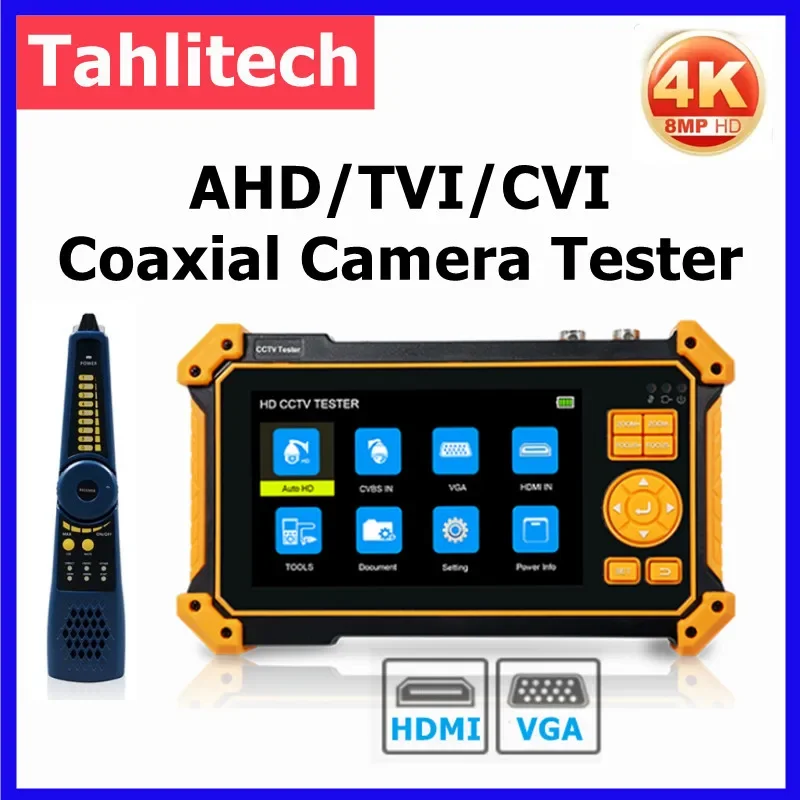 CCTV Camera Test With Cable Test, HD Coaxial Camera, 4K, 8MP, ADH, TVI, CVI, CVBS, 5 