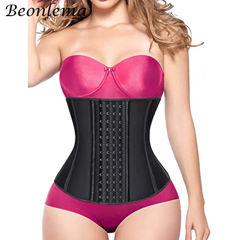 

Latex Waist Trainer 9 Steel Bone Women'S Binders And Shapers Slimming Sheath Flat Belly Colombian Girdles Sculpting Body