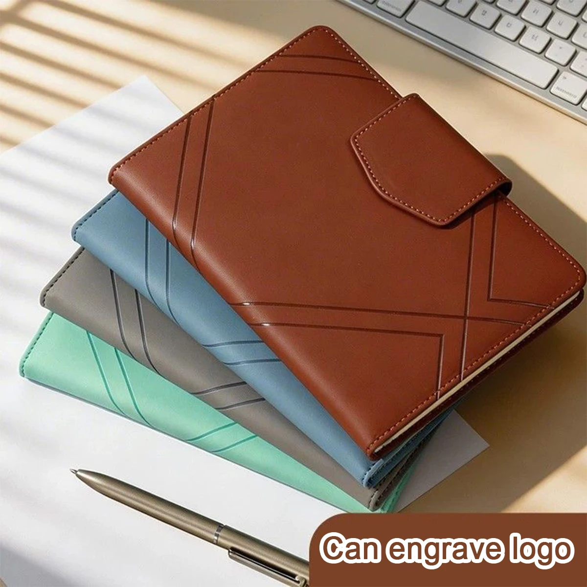 

(Can Engrave Logo) Leather A5 Buckle Student Subject Notebook, Business Notepad, Work Meeting Recordbook, Travel Diary