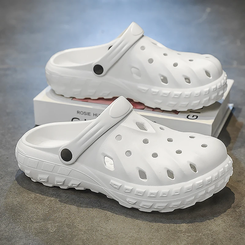 Men's Thick-Soled Perforated Shoes, Breathable Hollow-Out Closed-Toe Sandals, Outdoor Beach Garden Non-Slip Slippers