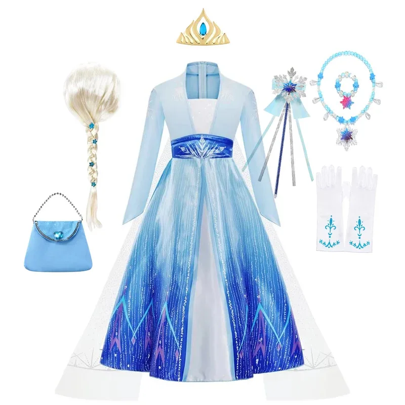 فستان إلسا للفتيات لحفلات الأميرة فستان طويل الرأس إلسا 3 4 5 6 7 8 9 10 سنوات