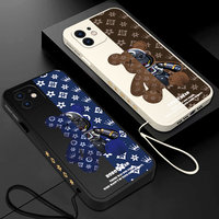 Cartoon Robot Bear Phone Case For Samsung Galaxy S24 S23 S22 S21 S20 Ultra Plus FE S10 4G S9 Note 20 10 Plus With Lanyard Cover