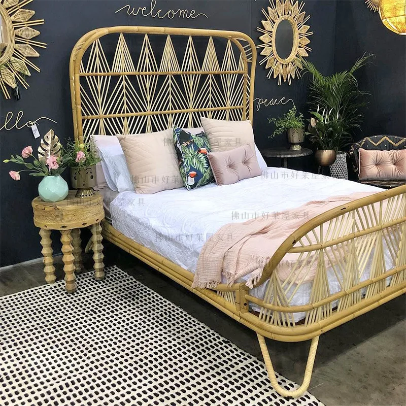 Simple Rattan1.5m Double Bed Indonesian Rattan Art Hotel Homestay Rattan Art South East Asia