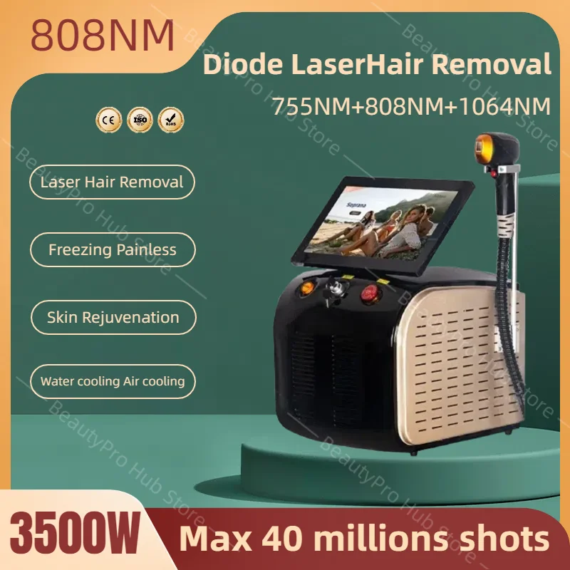 

3500W 808nm Diode Laser Hair Removal Machine Painless Face & Body Epilator With Permanent Cooling Head For Salon-Perfect Results