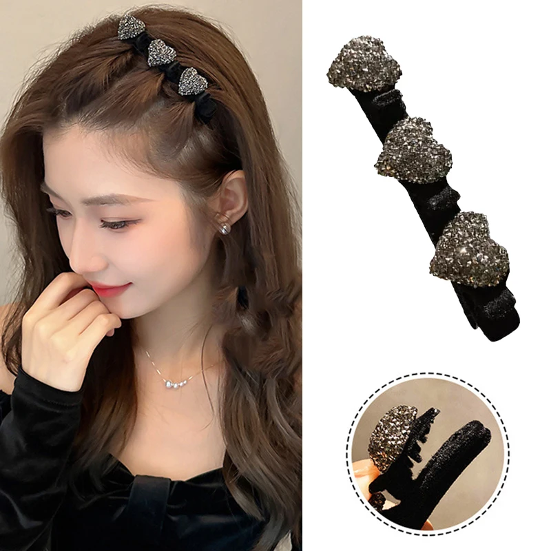 1Pc Korean INS Style Flocked Bangs Crystal Love Hair Clips Braid Hairpins Women Girl Clip Bangs Side Barrettes Hair Accessories