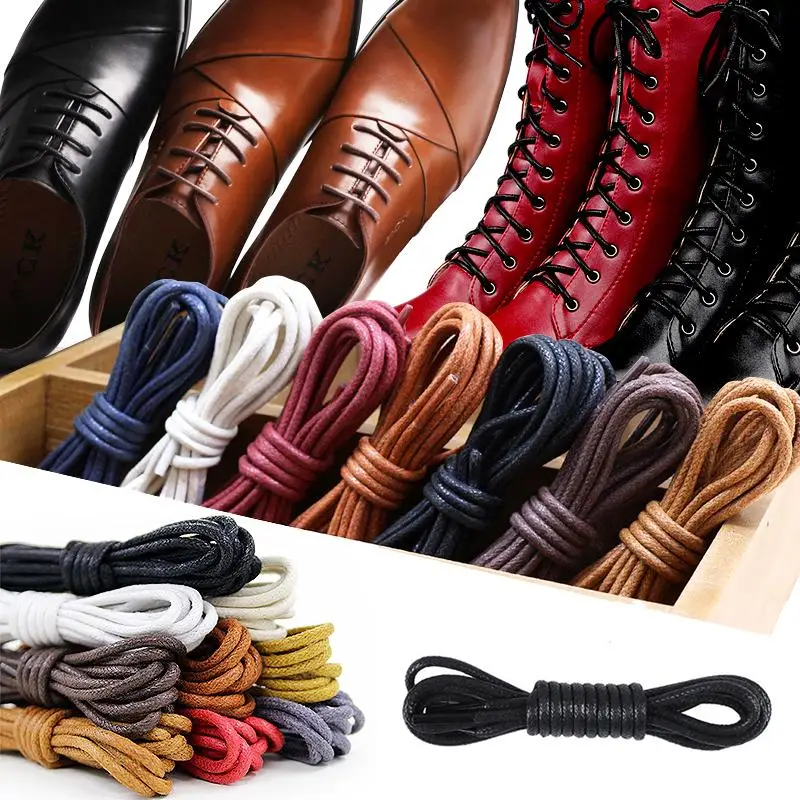 1Pair Cotton Waxed Shoelaces Round Oxford Shoe Laces  Boots Laces Waterproof Leather Shoelace Women Men Shoes Accessories