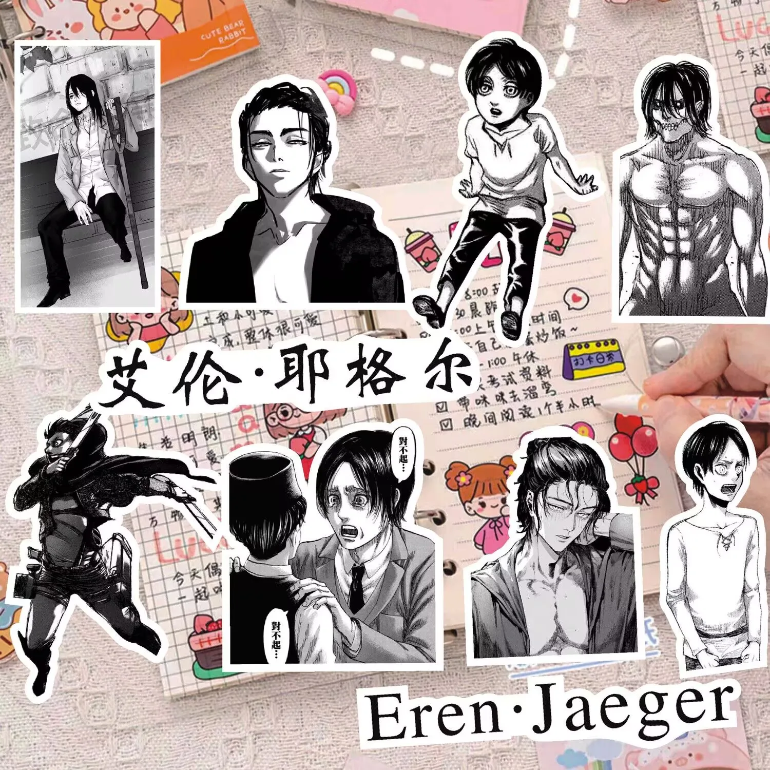 ملصق "إرين ييغر" "الهجوم على العمالقة" ملصقات جراب هاتف محمولة يابانية محيطية من الرسوم المتحركة ليفي ميكاسا