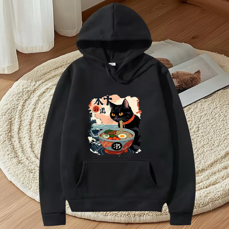 

Kawaii Cat Anime Ramen Japanese Funny hoodie men women vintage Long sleeve streetwear print Graphics oversized hoodie unisex