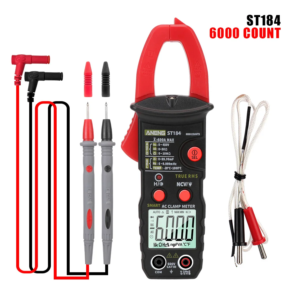 Professional Multimeter Voltage Meter AC/DC Voltage Tester Digital Clamp Meter Ohm Hz Tester True RMS ST184 6000 Counts