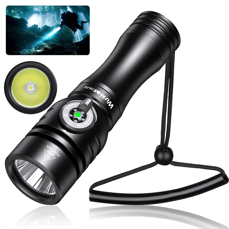 Wurkkos DL02 Professional Diving Flashlight Work Light 3000LM Battery Lamp Underwater Lantern with Rotary Magnetic Switch 21700