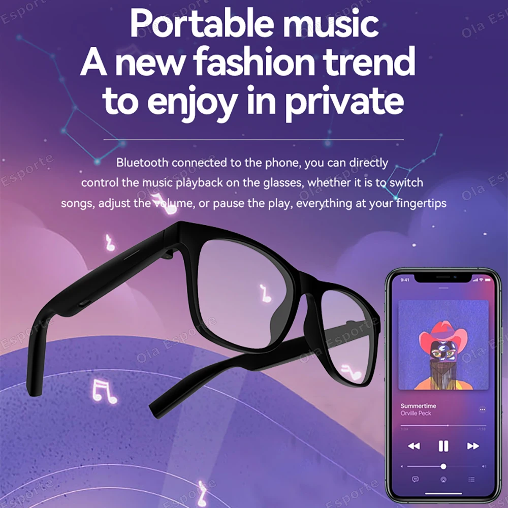 Smart Glasses Remote Control Touch Photo Camera Recording Translator Voice Assistant Adults Wireless Headphones BT Glasses view 3