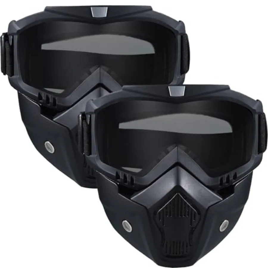 

2 Pack Motorcycle Mask, Tactical Full Face Mask Ski Mask Goggles Detachable, Airsoft Mask Full Face, Paintball Mask