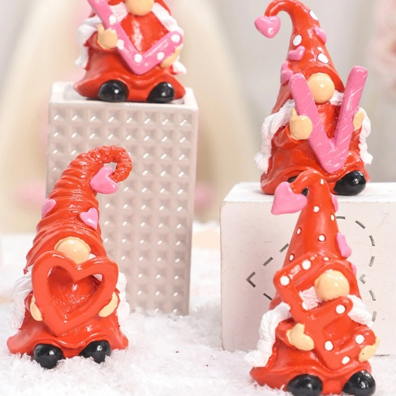 4Pieces Valentines Day Love Gnomes Decorations for Home Kitchen Accessories Heart Gnomes Resins Swedish Elf Figurines