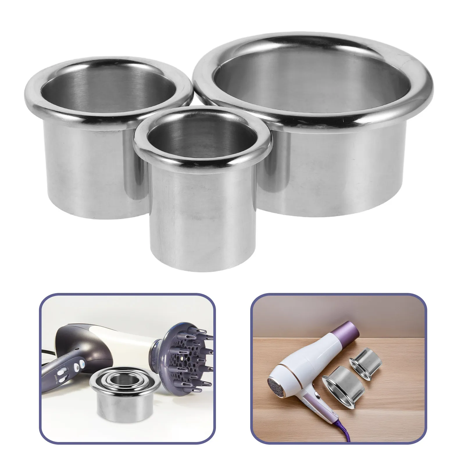 

3Pcs Hair Dryer Holder Stainless Steel Insert Blow Dryer Organizer Rack Bathroom Desktop Vanity Countertop Storage Tube Salon