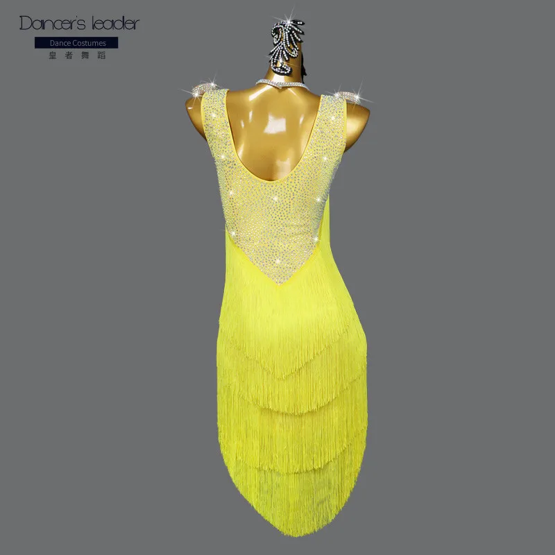 High End Customized Latin Dance Double Line Encryption Tassel Handmade Diamond Chacha Tango Female Adult Stage Professional Suit