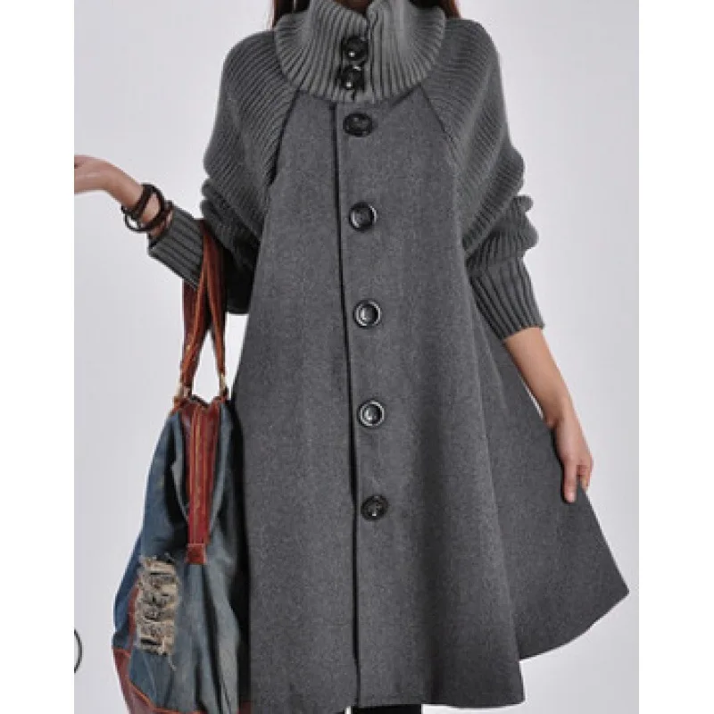 

2025 Winter New Women's Medium to Long Loose Woolen Coat Cloak Woolen Windcoat Coat