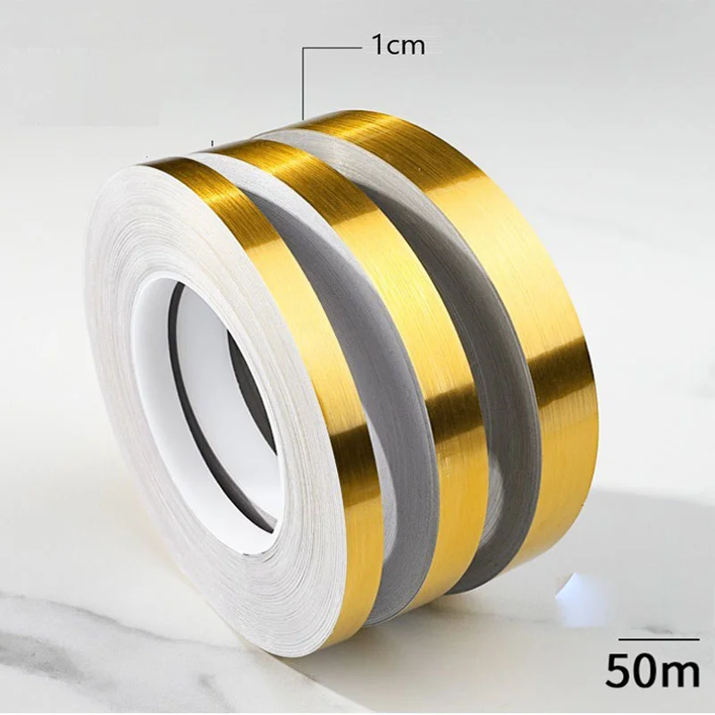 1 Roll 50M Ceramic Tile Mildewproof Gap Tape Decor Gold Silver Black Self Adhesive Wall Tile Floor Tape Sticker Home Decorations