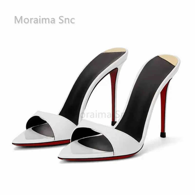 

Pointed High Heels Slippers Women Stiletto Open Toed Sexy Sandals 2025 Summer New Slides Red Black White Banquet Women's Shoes