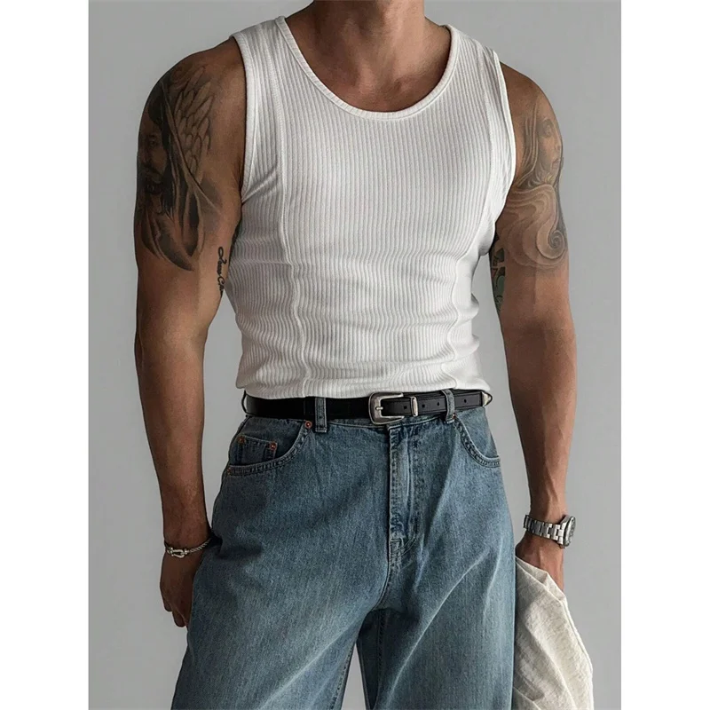 2025-verao-masculino-esportivo-casual-listra-vertical-gola-redonda-sem-mangas-colete-masculino-cor-pura-fino-ajuste-tanque-superior-ginasio-treino-colete