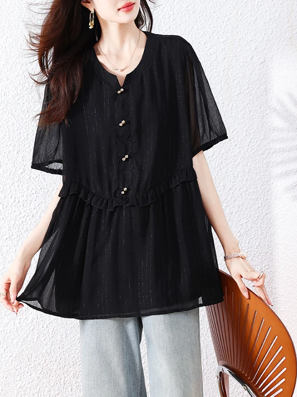 

Faionable, женский топ большого размера, летний новый сетчатый топ для похудения, большие размеры, повседневный свободный крой, круглый Ne ort Sve