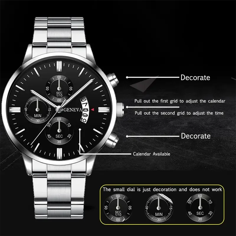 Relojes de moda para Hombre, Reloj de pulsera de cuarzo de acero inoxidable plateado de lujo, Reloj de negocios para Hombre, Reloj con calendario, Reloj para Hombre