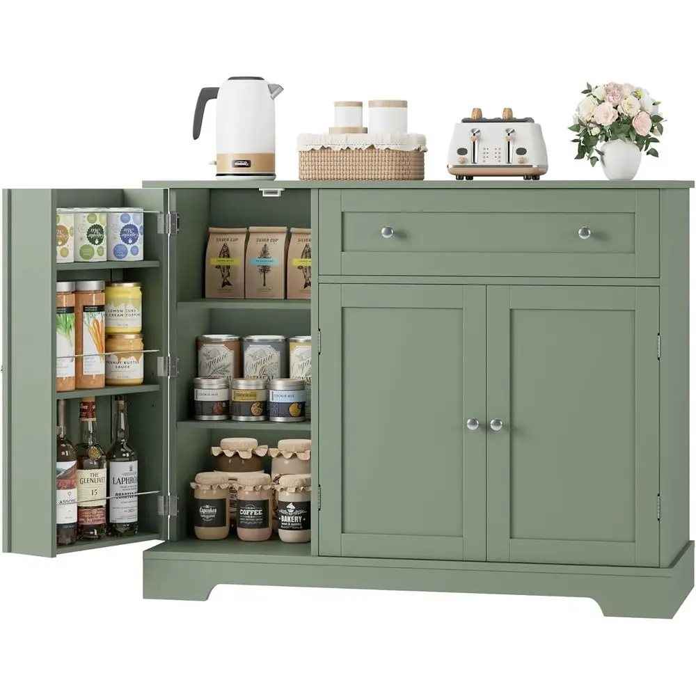 

Green Wooden Buffet with Storage, Adjustable Shelves, Suitable for Kitchen, Dining, and Living Rooms