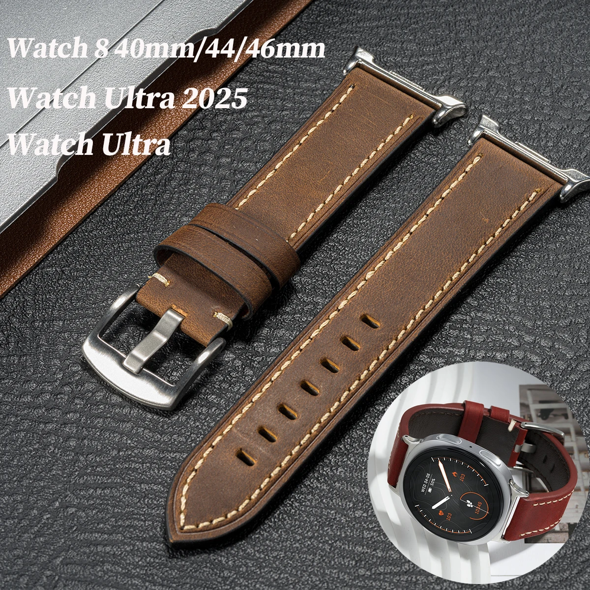 

Высококачественный кожаный ремешок для Samsung Galaxy Watch 8 Classic 46 мм, мужской ремешок для часов 8, 44/40 мм, ремешок для часов 7Ultra/Ultra 2025