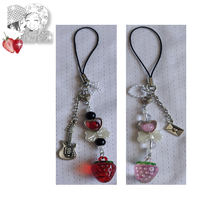 Nana & Hachi Matching Phone Chain Charms Red Pink Strawberry Bow Key Ring Anime Inspired Y2K Keychains Accessory Girlfriend Gift