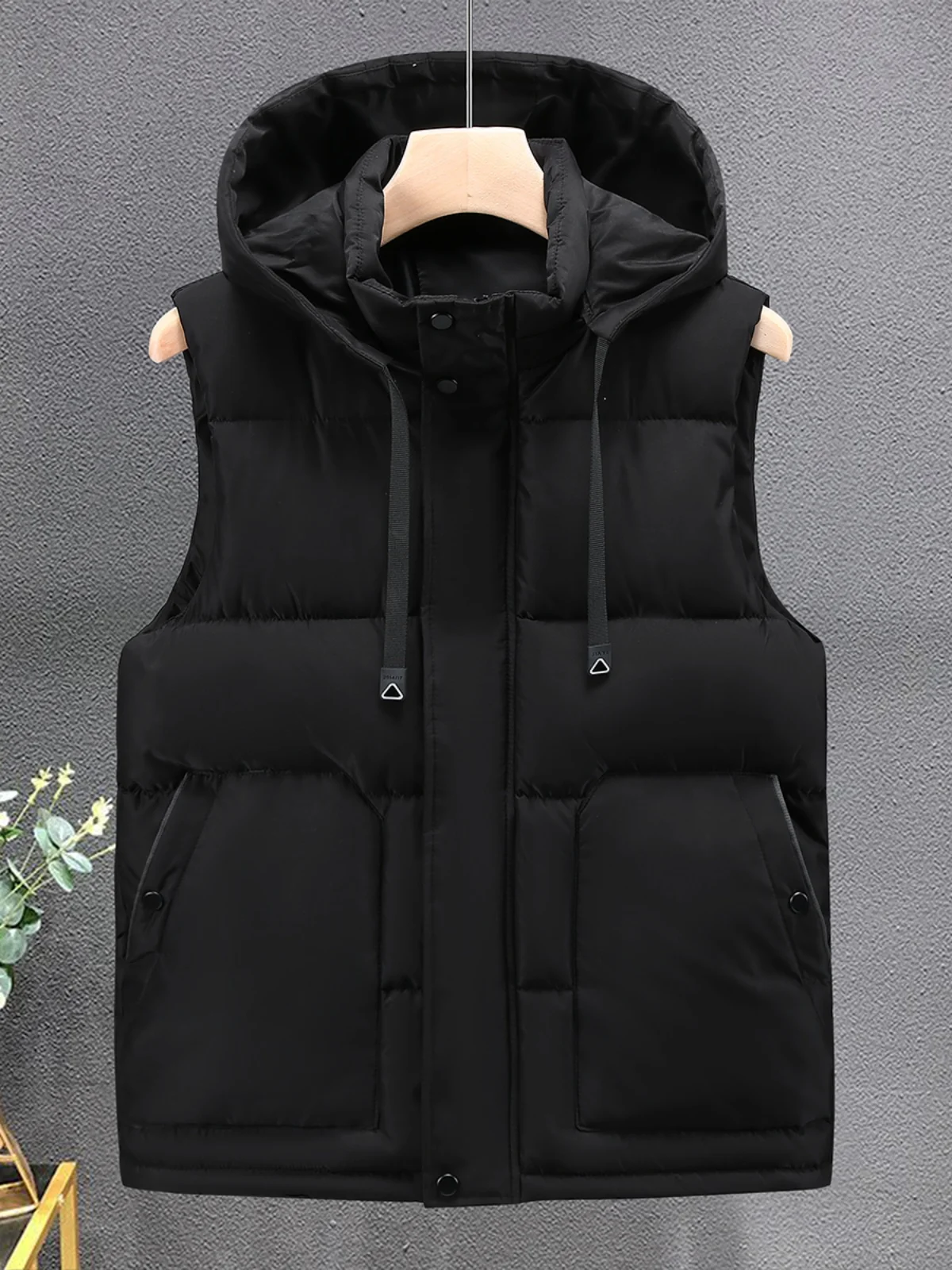 2024 New Men's Thickened Cotton Vest Large Size Detachable Cap Jacket Autumn Winter Fashionable Outerwear Youth Style Polyest...