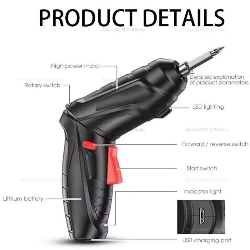 

47pcs Rechargeable 36V Cordless Electric Screwdriver Kit with Lithium Battery Folding Power Tool for Home DIY Repairs