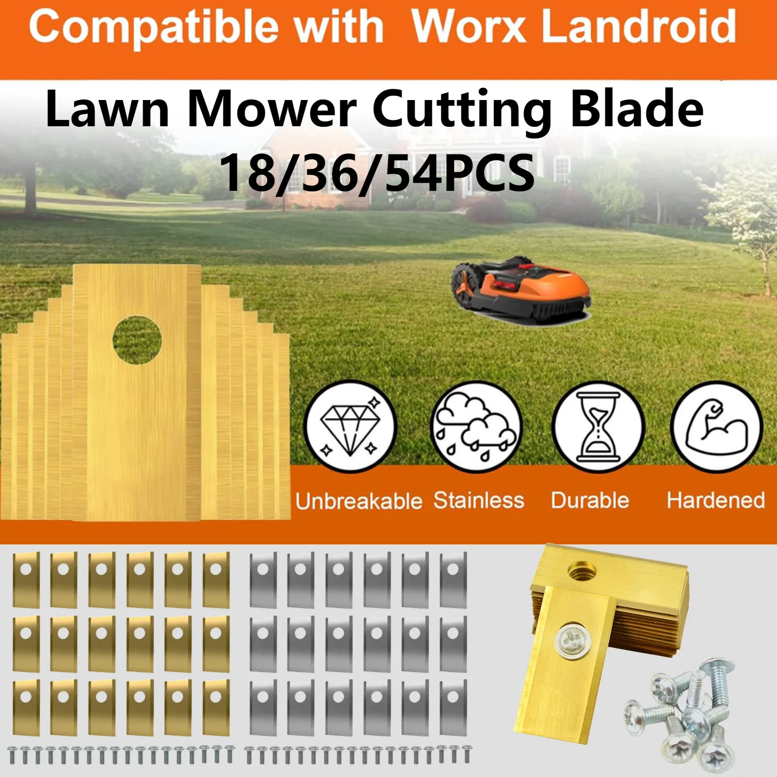 18-54 Lâminas de Substituição para Cortador de Grama Robótico Worx Landroid, Peças de Aço Inoxidável, Lâmina de Corte para Cortador de Grama, Eficiência de Corte