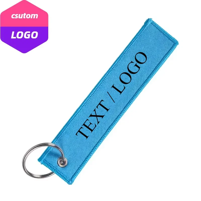 Customized Logo Ribbon Keyring Print Name Motorcycle Embroider Webbing Key Chain Personalized Fabric Bag Motor Car Keychain