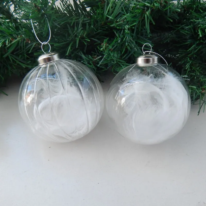 

Inner Feather Clear Glass Ball Christmas Day Hanging Pendant Globe Ornament Diameter=6cm 7cm 8cm 10cm 8pcs/pack