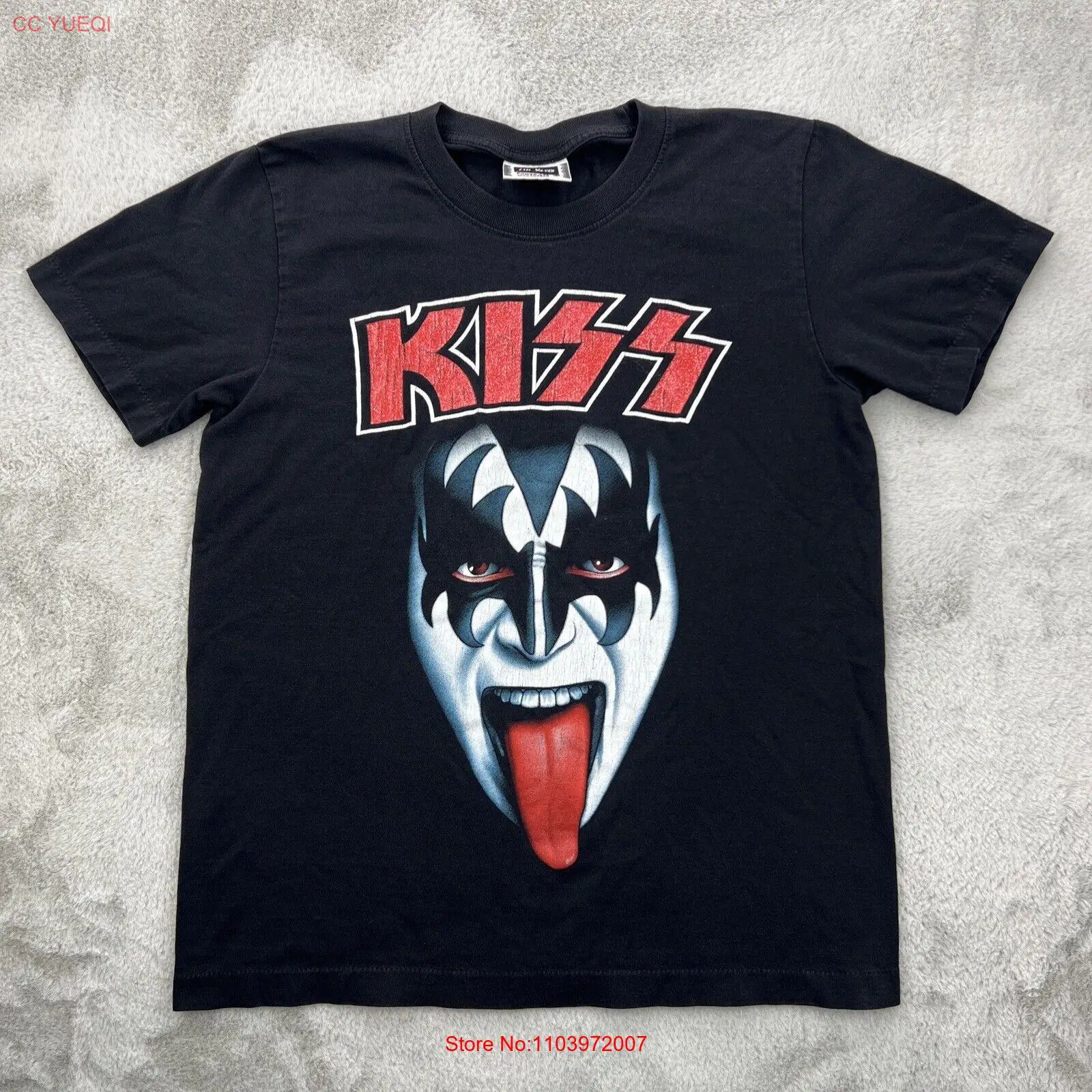 Vtg Kiss Shirt Mens Medium Black Gene Simmons Big Face Graphic Rocker Band 90s