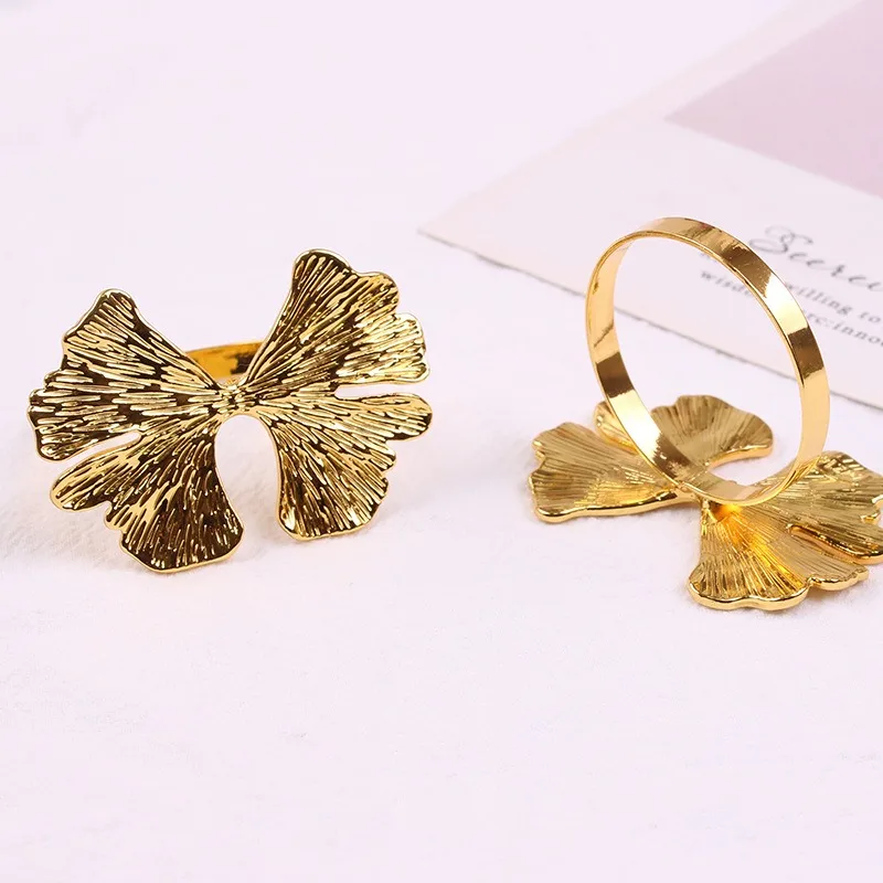 6pcs Butterfly & Ginkgo Napkin Rings – Elegant Serviette Holders for Spring Wedding, Garden Party & Table Decor