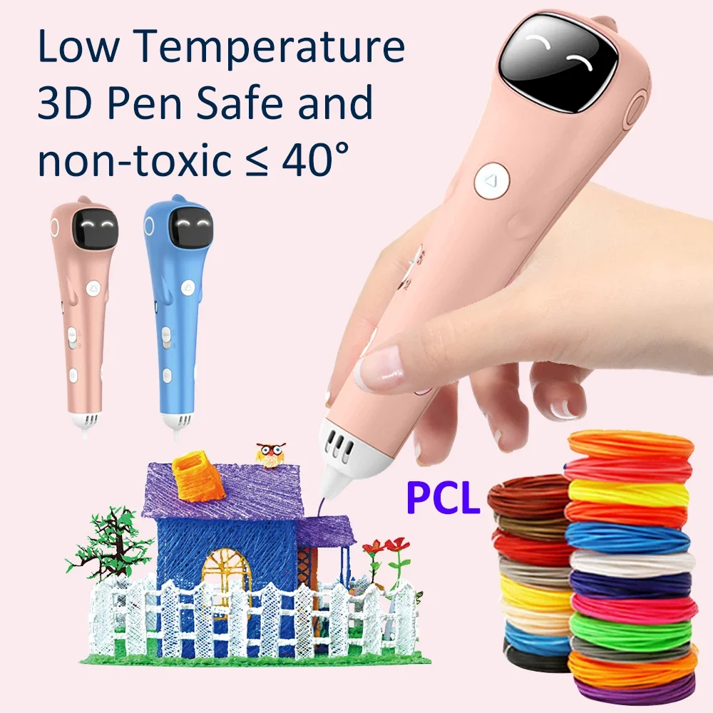 

3D-ручка для печати с низкотемпературным PCL-филаментом, защита от ожогов, USB-зарядка, игрушка для рисования своими руками, подарок для девочек и мальчиков