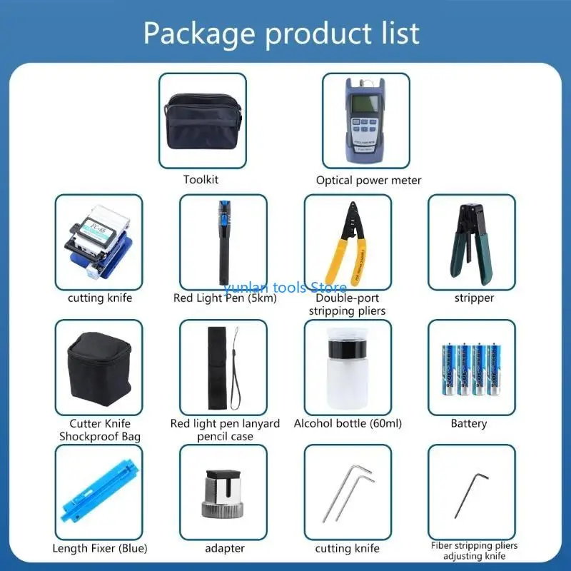 50LB FTTH Optical Fiber Tool Kits Practical Fiber Cold Connection Tool FC-6S Fiber Cleaver Optical Power Meter Bag Hand Tools