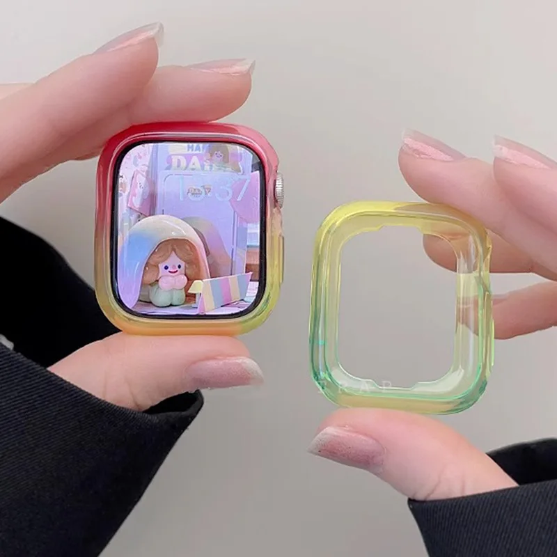 Candy Color Gradual Change Cover for Apple Watch Case 49mm 45mm 40mm 44mm Soft Shell Protective Frame for IWatch 10 9 8 7 SE 6 5