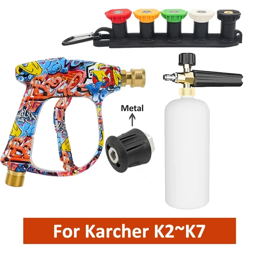 Pistola de lavado a presión de 2175PSI, carcasa de Graffiti, cañón de espuma de 1L, kit de boquilla rápida de 1/4"" y soporte de goma, compatible con Karcher K-Series