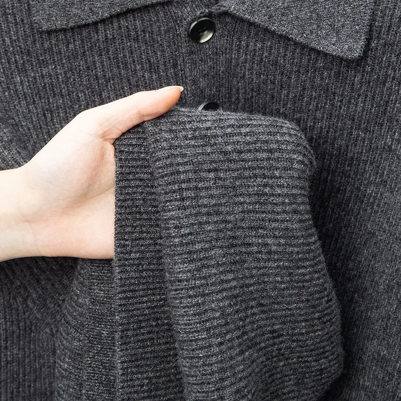 Man Luxury Brand Long Sleeves Knitwear 100% Wool Lapel Four-Button Non-deforming Warm Autumn New Sweater Lazy Leisure Men's Tops