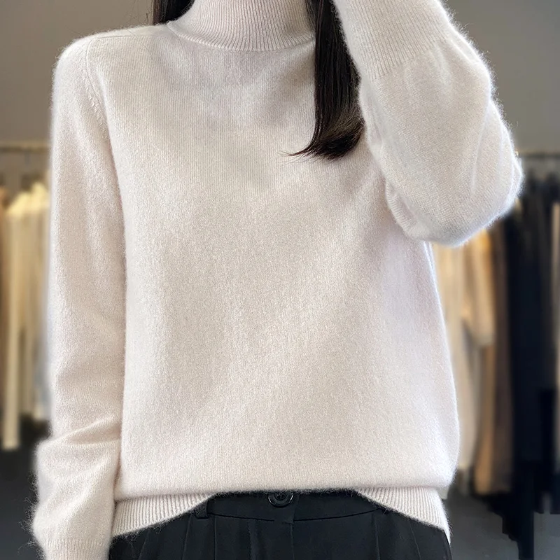 

Sweaters For Women Soft Pullovers 100% Wool Knit Long Sleeve Female Fashion High Elasticity Jumpers 2023 Winter Tops DR01