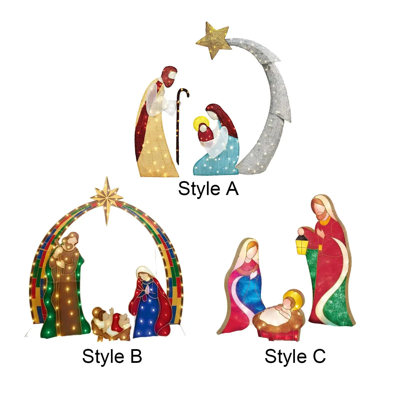 Nativity Scene Figurine Set Garden Decorative with Light for Thanksgiving