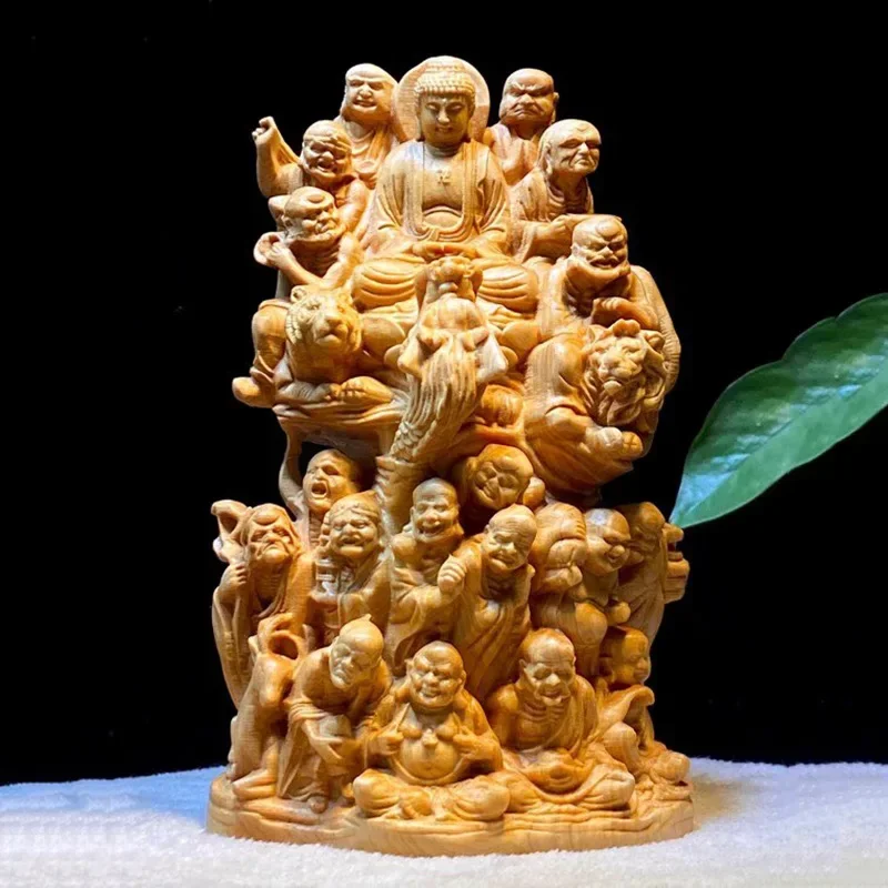 MOYU Thuja Wood Carving Eighteen Arhat Buddha Decor Tathagata Living Room Character Home Furnishings Sculptures Gift