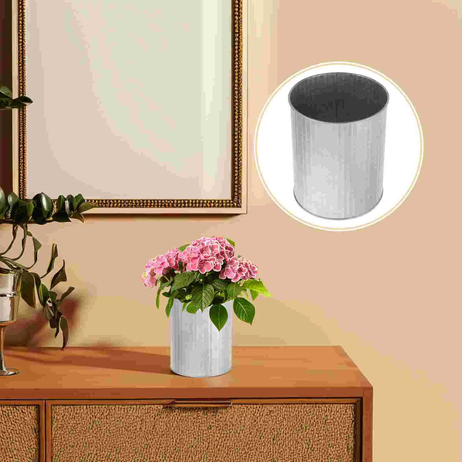 Tin Flower Pot Vases Rustic Planters Garbage Can Silver Galvanized Metal Bucket